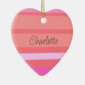 ピンクパーソナライズされたのストライプハート セラミックオーナメント (右)