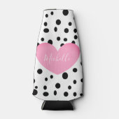 ピンクパーソナライズされたのハートとドットのボトルクール ボトルクーラー (正面)