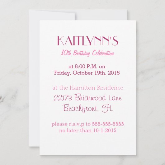 ピンクパーソナライズされたのハートとフローラ体操 招待状 (裏面)