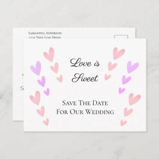 ピンクパーソナライズされたのハートは甘結婚い救 案内ポストカード (正面/裏面)