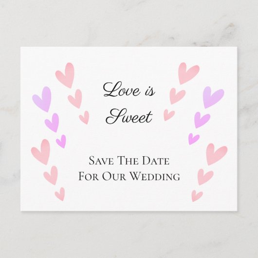 ピンクパーソナライズされたのハートは甘結婚い救 案内ポストカード (正面)