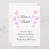 ピンクパーソナライズされたのハート愛は甘結婚い セーブザデート (正面/裏面)