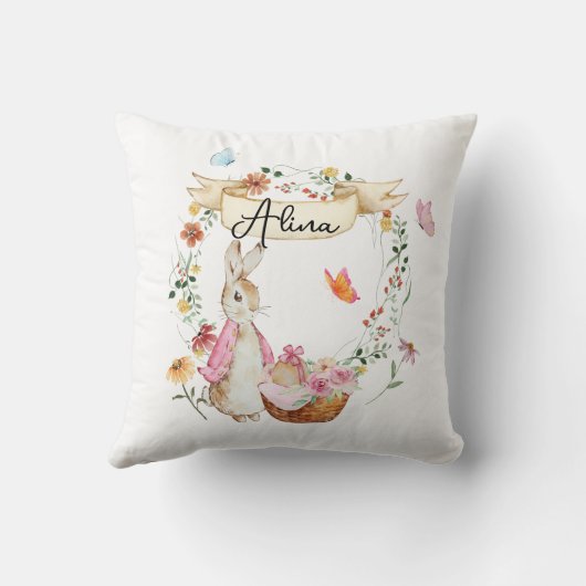 ピンクパーソナライズされたのバニーイースターウォーター色 クッション (裏面)