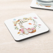 ピンクパーソナライズされたのバニーイースターウォーター色 コースター (左側)