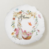 ピンクパーソナライズされたのバニーイースターウォーター色 ラウンドクッション (裏面)