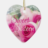 ピンクパーソナライズされたのバラとライトのSweet sixteen セラミックオーナメント (右)