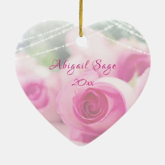 ピンクパーソナライズされたのバラとライトのSweet sixteen セラミックオーナメント (裏面)
