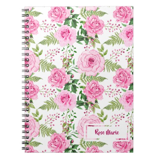 ピンクパーソナライズされたのバラ ノートブック (正面)