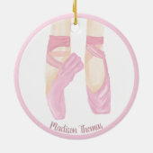 ピンクパーソナライズされたのバレエつま先の靴 セラミックオーナメント (裏面)