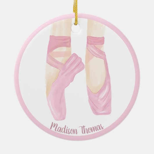ピンクパーソナライズされたのバレエつま先の靴 セラミックオーナメント (裏面)