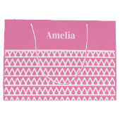 ピンクパーソナライズされたのパターン ラージペーパーバッグ (裏面)