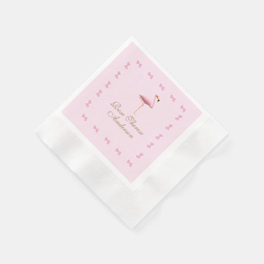ピンクパーソナライズされたのフラミンゴをテーマにした 縁ありカクテルナプキン (角)