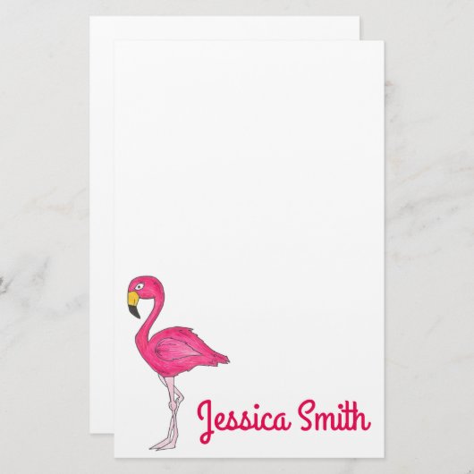 ピンクパーソナライズされたのフラミンゴ鳥の文房具 便箋 (正面/裏面)