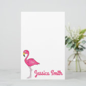 ピンクパーソナライズされたのフラミンゴ鳥の文房具 便箋 (スタンド正面)