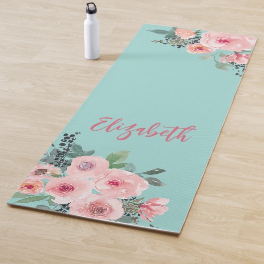 ピンクパーソナライズされたのフローラバラ ヨガマット (インサイチュ)