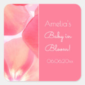 ピンクパーソナライズされたのフローラベビーの開花ベビーシャワー スクエアシール (正面)
