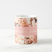 ピンクパーソナライズされたのフローラ名Mag コーヒーマグカップ (中央)