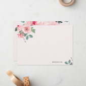 ピンクパーソナライズされたのフローラ水色フラットノートカード ノートカード (正面/裏面インサイチュ)