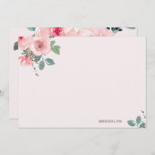 ピンクパーソナライズされたのフローラ水色フラットノートカード ノートカード (正面/裏面)