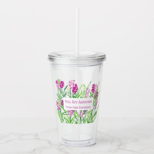 ピンクパーソナライズされたのフローラ「お前は素晴らし」タンブラー アクリルタンブラー (正面)
