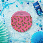 ピンクパーソナライズされたのプラチプパターンの名前 ペーパープレート (パーティー)