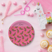 ピンクパーソナライズされたのプラチプパターンの名前 ペーパープレート (パーティー)