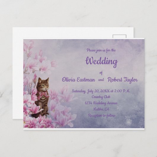 ピンクパーソナライズされたのマグノリアとキャッ結婚ト ポストカード (正面/裏面)