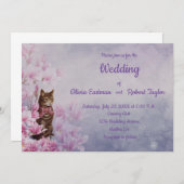 ピンクパーソナライズされたのマグノリアとキャッ結婚ト 招待状 (正面/裏面)