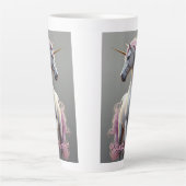 ピンクパーソナライズされたのマネの白いユニコーン カフェラテマグ (正面)