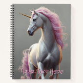 ピンクパーソナライズされたのマネの白いユニコーン ノートブック (正面)