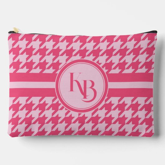 ピンクパーソナライズされたのモノグ千鳥格子のラムイニシャル アクセサリーポーチ (正面)