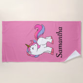 ピンクパーソナライズされたのユガーリーニコーン ビーチタオル (正面)