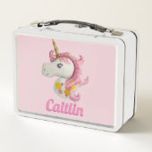 ピンクパーソナライズされたのユニコーンの女の子 メタルランチボックス (裏面)