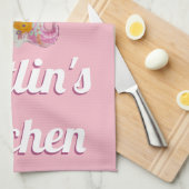 ピンクパーソナライズされたのユニコーンガーリー気球 キッチンタオル (四つ折り)