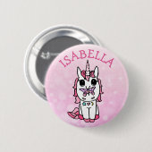 ピンクパーソナライズされたのユニコーン 缶バッジ (正面&裏面)