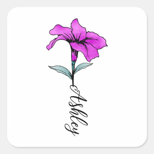 ピンクパーソナライズされたのユリの花 スクエアシール (正面)