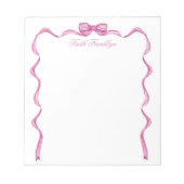 ピンクパーソナライズされたのリボン ノートパッド (正面)