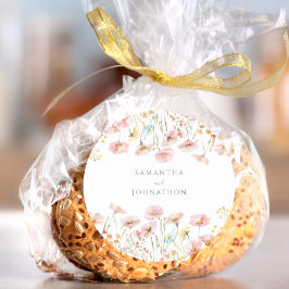 ピンクパーソナライズされたのワイルドフラワーのウォーター結婚カラー ラウンドシール