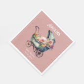 ピンクパーソナライズされたのヴィンテージPramベビーシャワー スタンダードランチョンナプキン (角)