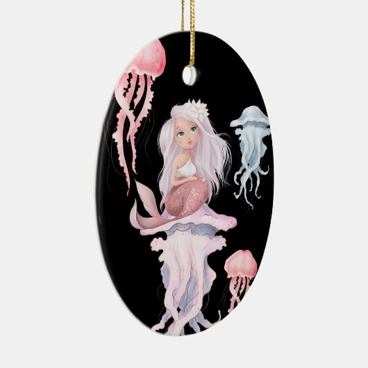 ピンクパーソナライズされたの人魚とクラゲのクリスマス セラミックオーナメント (右)