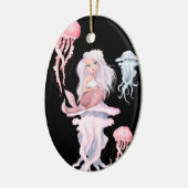 ピンクパーソナライズされたの人魚とクラゲのクリスマス セラミックオーナメント (左)