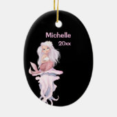ピンクパーソナライズされたの人魚とクラゲのクリスマス セラミックオーナメント (裏面)