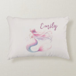 ピンクパーソナライズされたの人魚まくら アクセントクッション