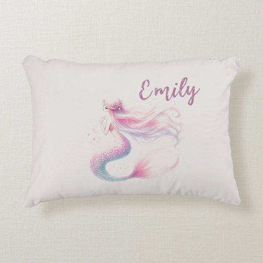 ピンクパーソナライズされたの人魚まくら アクセントクッション (正面)