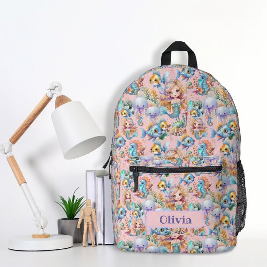 ピンクパーソナライズされたの人魚バックパック プリントバックパック