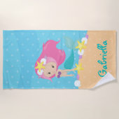 ピンクパーソナライズされたの人魚 ビーチタオル (正面)