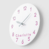 ピンクパーソナライズされたの写真と名前 ラージ壁時計 (傾斜)