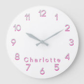 ピンクパーソナライズされたの写真と名前 ラージ壁時計 (正面)