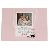 ピンクパーソナライズされたの写真と母の日 ラージペーパーバッグ (正面)