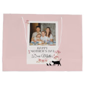 ピンクパーソナライズされたの写真と母の日 ラージペーパーバッグ (裏面)